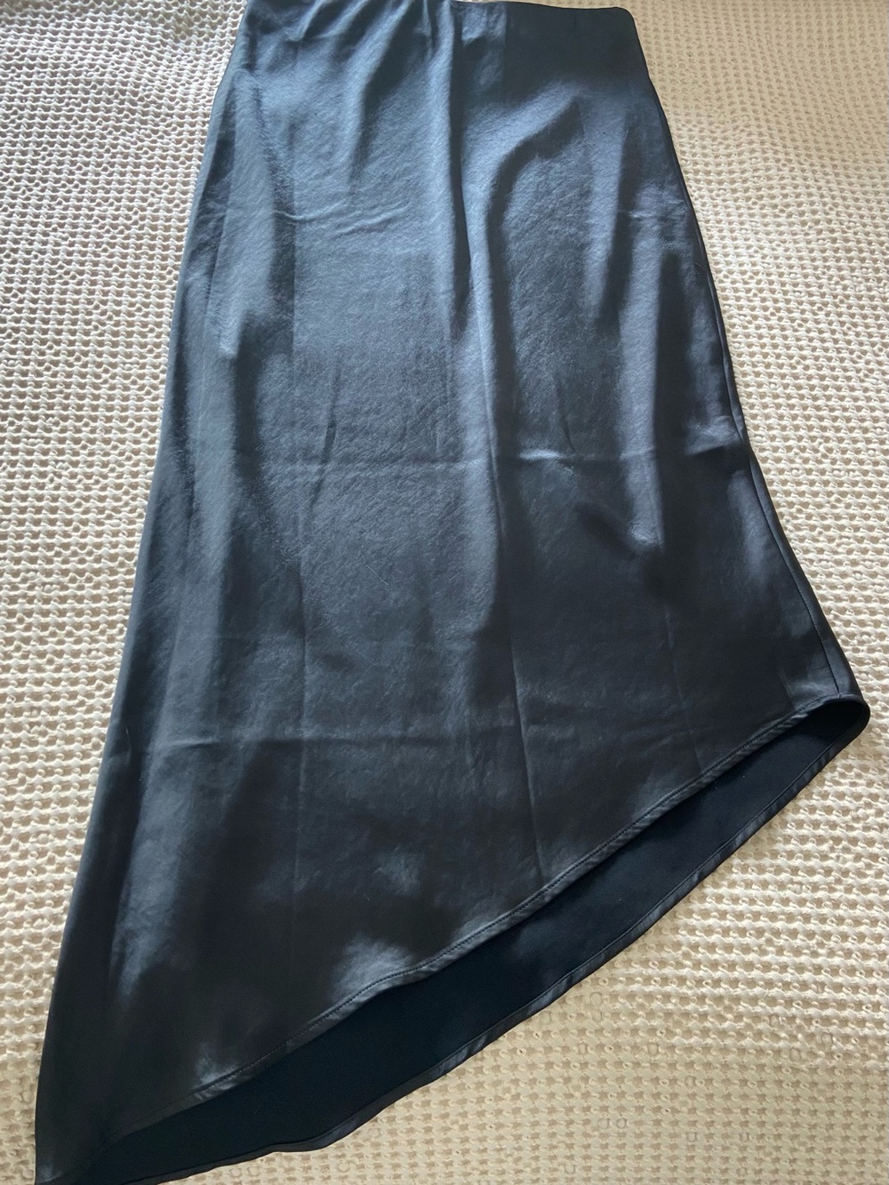 H&M Black Asymmetrical Satin-Look Midi Skirt
